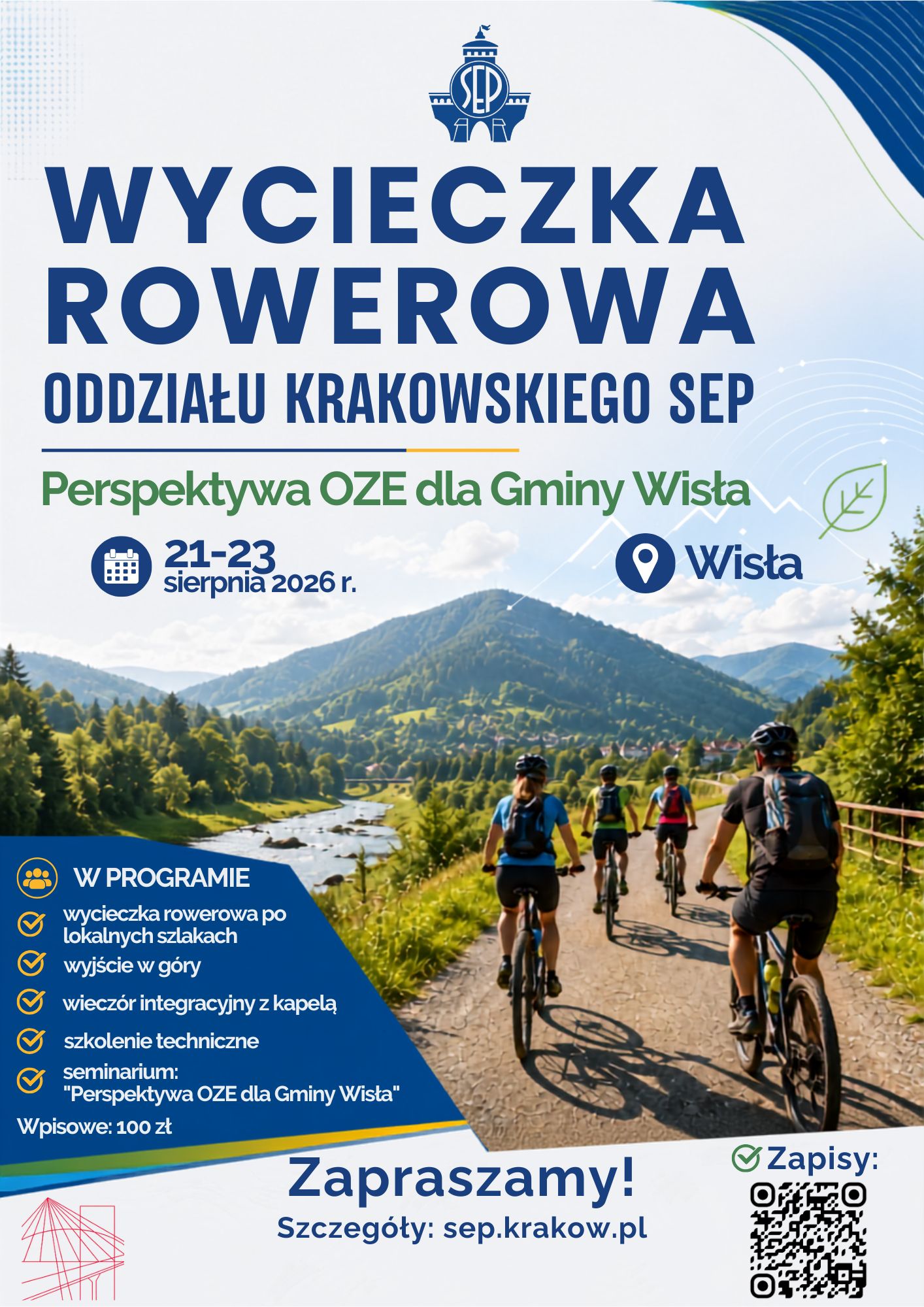 Wycieczka rowerowa 21-23 sierpnia 2026r. „Perspektywa OZE dla Gminy Wisła”